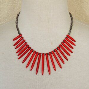 Southwestern Red Howlite Stick & Gunmetal Bead Statement Bib Necklace
